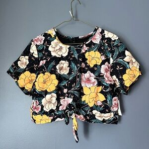 Torrid Black Floral Tie-Front swim top